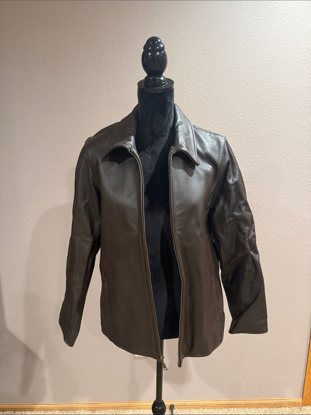 Eddie Bauer Dark Brown Leather Zip Jacket